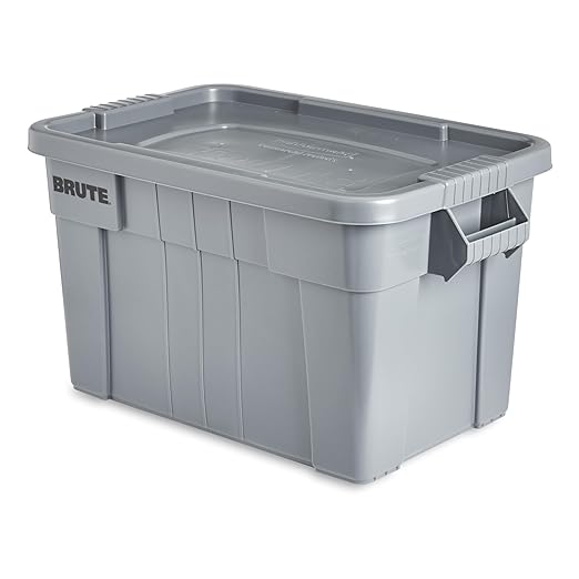 Rubbermaid Commercial Products Brute Tote Storage Container with Lids-Included 20-Gallon Gray Rugged/Reusable Boxes for Moving/Storing in Garage/Basement/Attic/Jobsite/Truck/Camping 2 Pack