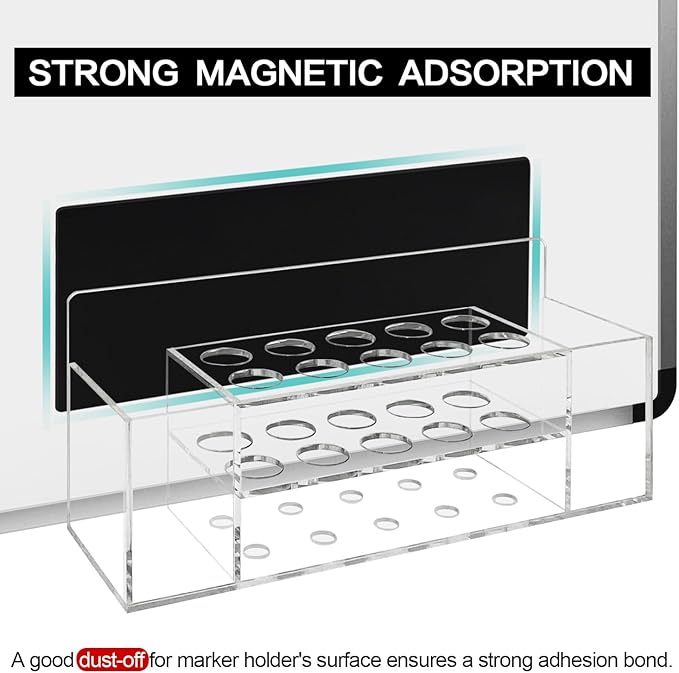 Acrylic Magnetic Dry Erase Marker Holder, 10 Slots Clear Magnetic Marker Pen Holder, Magnet Storage for Whiteboard Office, School, Home, Pen,Eraser,Cleaner Not Included, 2PCS