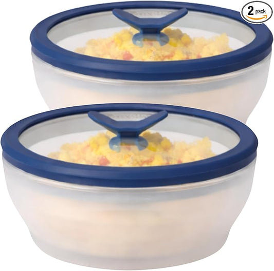 Anyday 2-Pack (2-Cup) Glass Microwave Egg Cooker - BPA Free & Plastic Free Microwave Egg Poacher - Meal Prep & Cookware | Stackable Airtight Nontoxic Storage Container with Vented Lid (Frosted)