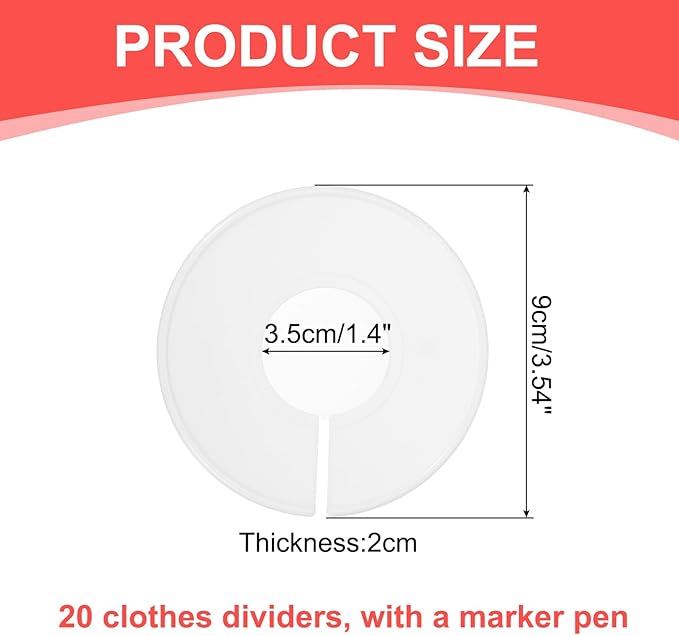 uxcell Clothes Dividers,20 Pack Round Closet Rack Dividers Clothing Rack Size Dividers Blank Labels with Marker Pen Writable & Reusable for Hanging Clothes Sorting Size, White