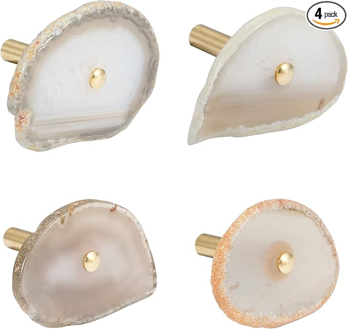 4 Pcs Unique Agate Wall Hooks for Hanging, Coat Hooks Wall Mounted Brass Single Hook for Hanging, Hat Bag Hooks for Wall Decorative Curtain Tieback Hooks