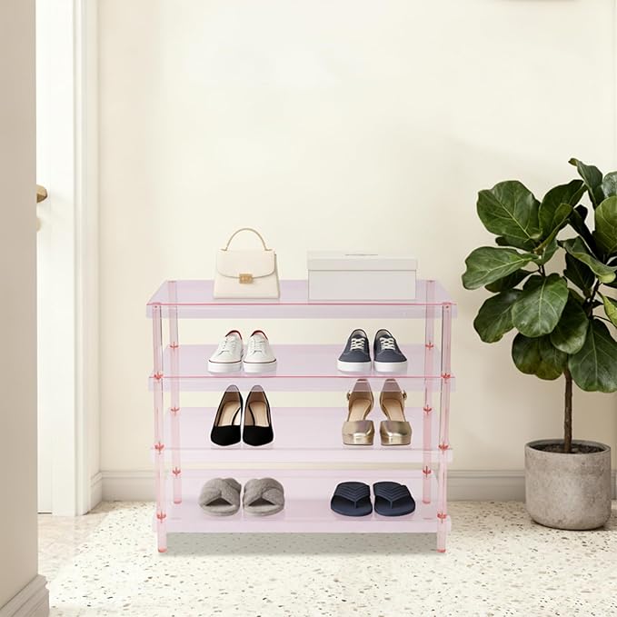 4-Tier Acrylic Shoe Rack for Closet, Clear Shoe Organizer - Entryway Shoe Organizer, Modern Free Standing Shoe Storage Shelf, Holds 12-16 Pairs of Shoes for Entryway, Closet, 31.5”×11.81”×28.35”