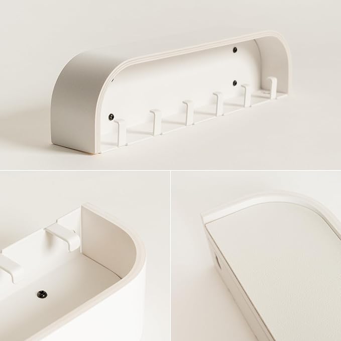 Kazai. Key Holder 'Toke' | Minimalist Key Hook Design from Berlin | Modern Key Holder Wall Mount with Wooden Shelf | Key Rack for Wall as Entryway Organizer | White