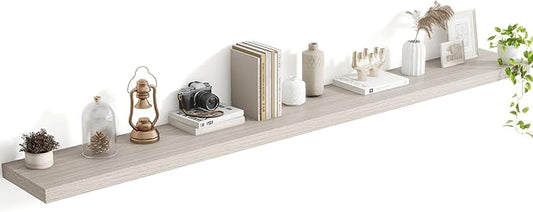 72 Inch Floating Shelves, 8 Inch Deep Floating Shelves for Wall, Hanging Shelf with Invisible Brackets, Deep Shelves for Bathroom, Bedroom, Living Room, Grey, Set of 1