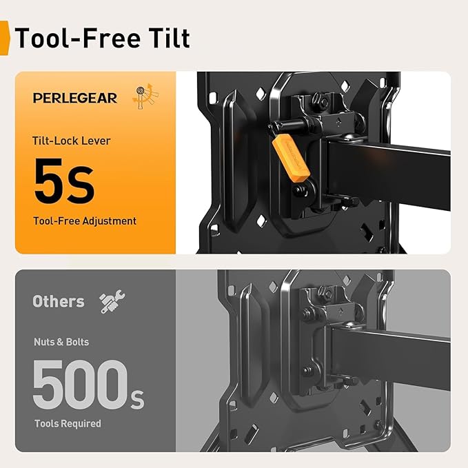 Perlegear Long Arm TV Wall Mount for 32-65″ TVs, 37.4” Long Extension Corner TV Mount, Max VESA 400x400mm, Articulating Arms Full Motion Wall Mount Bracket with Swivel and Tilt, Holds up to 110 lbs