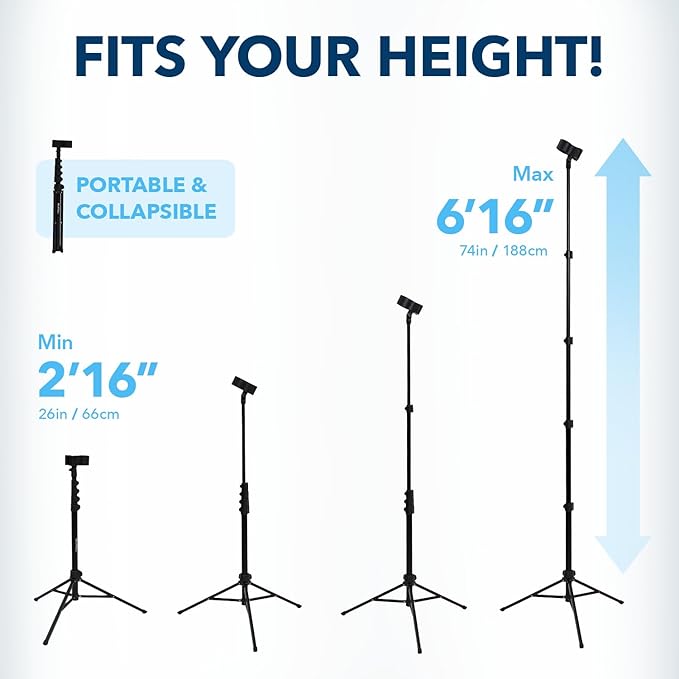 Hair Dryer Stand – Heavy Duty 26-74 Inch Adjustable Blow Dryer Holder with Non-Slip Tripod and Universal Clip – Hands Free for Frozen Shoulder, Arthritis, and Wrist Pain Relief