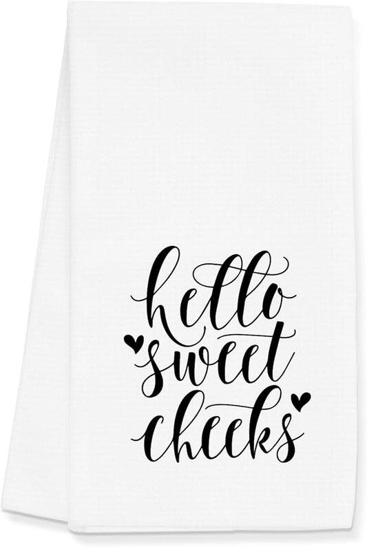 Funny Kitchen Towels Gifts, Hello Sweet Cheeks Hand Towels Decoration for Bathroom (16x24 inches)