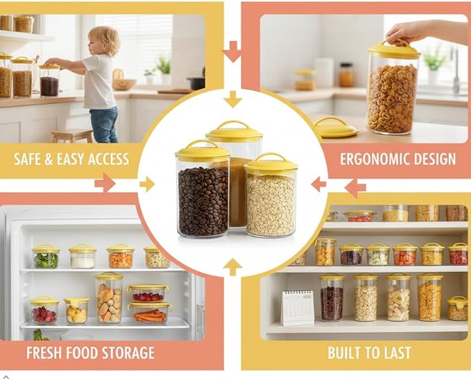 Food Storage Containers, BPA Free Airtight Canisters for Cereal, Pasta, Sugar, Coffee, Flour, Cookies, Loose Tea, for Kitchen Organization, Set of 3 by Reston Lloyd, Red