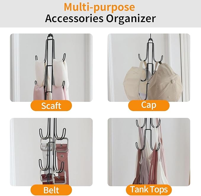 Purse Organizer for Closet, Hanging Bag Holder with 10 Big Hooks, Metal Handbag Storage Hook Backpack Rack Space Saving Hanger for Handbag, Belt, Scarve, Tie