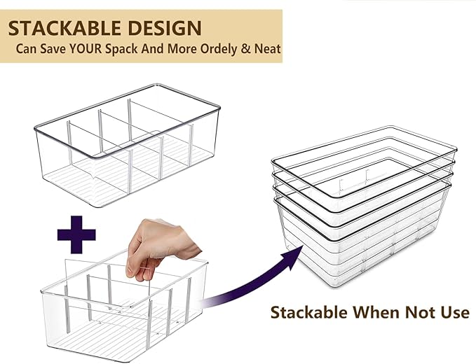 Pantry Organizers and Storage - 4 Pack Kitchen Organizers and Storage for Fridge,Drawer and Refrigerator - Spice Organization for Cabinet,Clear Plastic Stackable Bins for Snack Organizer