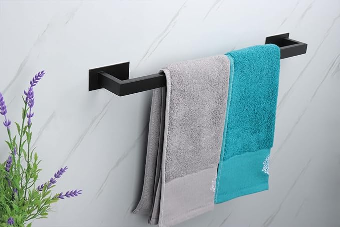 Bathroom Towel Bar Self Adhesive, No Drilling Towel Rack Easy to Install, Hand Towel Holder Made of Premium Stainless Steel Sticky on Hand Towel Hanger for Kitchen, Toilet.(24IN, Black)