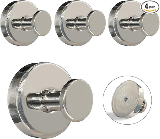 Suction Cup Hooks for Shower - 4 Pack, Chrome - Stainless Steel, Strong Suction, No Drill, Removable Hanger, Tile Bathroom Kitchen Wall, Glass Door, Mirror Hook Hanging Robe, Towel Holder