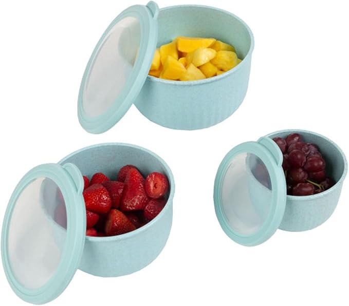 Set of 3 Bowls with Lids - Microwave, Freezer, and Fridge Safe Nesting Mixing Bowls - Eco-Conscious Kitchen Essentials by Classic Cuisine (Teal), S, M, L