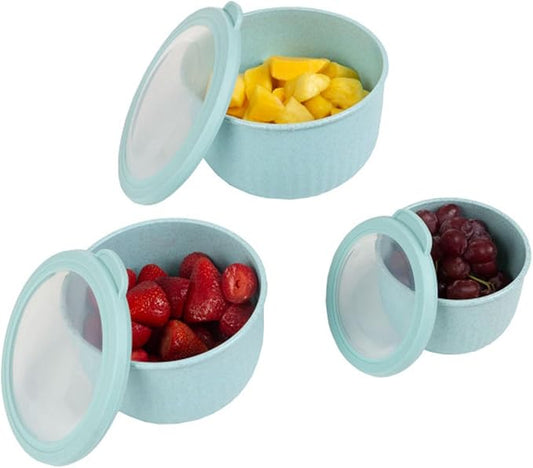 Set of 3 Bowls with Lids - Microwave, Freezer, and Fridge Safe Nesting Mixing Bowls - Eco-Conscious Kitchen Essentials by Classic Cuisine (Teal), S, M, L