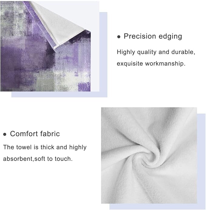 Purple Grey Art Bath Towel Set, 3 Piece Modern Decorative Absorbent Microfiber Set (1 Bath, 1 Hand, 1 Washcloth) for Fingertip, Hair, Face