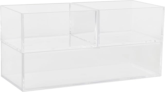 Martha Stewart Brody Desktop Storage Organizer, Stack and Slide Plastic Organizer Tray, Organizer for Office, Kitchen, or Vanity, 2-S, 1-M