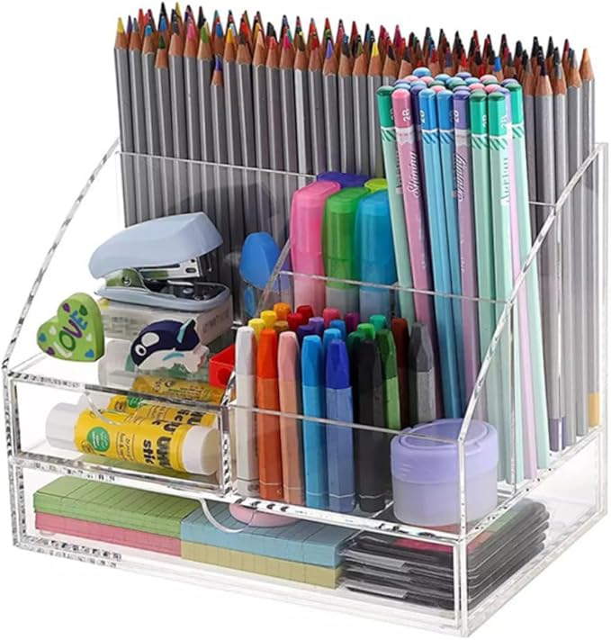 Zerodeko Compartment Storage Box Multi Acrylic Organizer for Cosmetics Stationery and Accessories Drawer Design for Office Vanity and Home Use