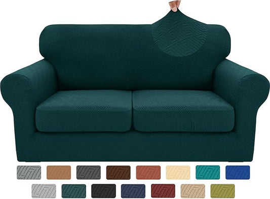 XINEAGE 2025 New 3 Pieces Couch Covers for 2 Cushion Sofa Super Stretch Loveseat Slipcover Pet Dog Universal Slip Cover Anti Slip Love Seat Furniture Protector (Blackish Green, 55"-69")