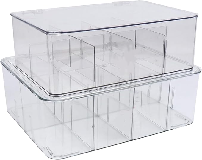 2 Pack First Aid Box, Acrylic Medicine Kit Case Organizer Empty, Divided Medicine Box First Aid Storage Box Kit with Hinge Lid, Emergency Supplies Storage Box for Home Office (Clear)