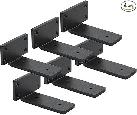 6 Pack Shelf Brackets 4 Inch Floating Shelf Bracket 1/5 inch Thick Heavy Duty Hidden Shelf Brackets Iron Metal Brackets for Shelf Support with Screw Included