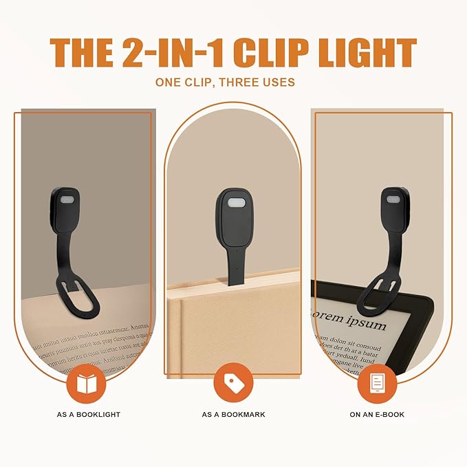 Rechargeable Kids Book Light, Cute Bookmark Reading Light for Kids, Dimmable Portable LED Book Light for Reading in Bed, Eye-Caring Bedtime Reading Lamp for Children & Travel, Black
