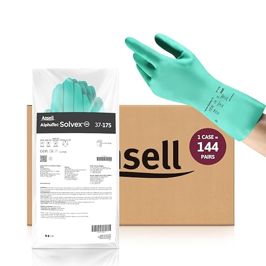 Ansell AlphaTec Solvex 37-175 Flocked Chemical-Resistant Gloves for Cleaning, Agriculture, Food, Oil - XXL (11), Green (144 Pairs)