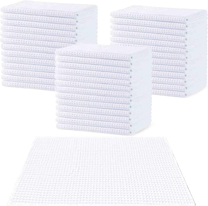 stonechic 40 Pack Sublimation Towels 16x24 Inch Waffle Weave Kitchen Towels Blanks Microfiber Dish Drying Towel for Heat Transfer, White