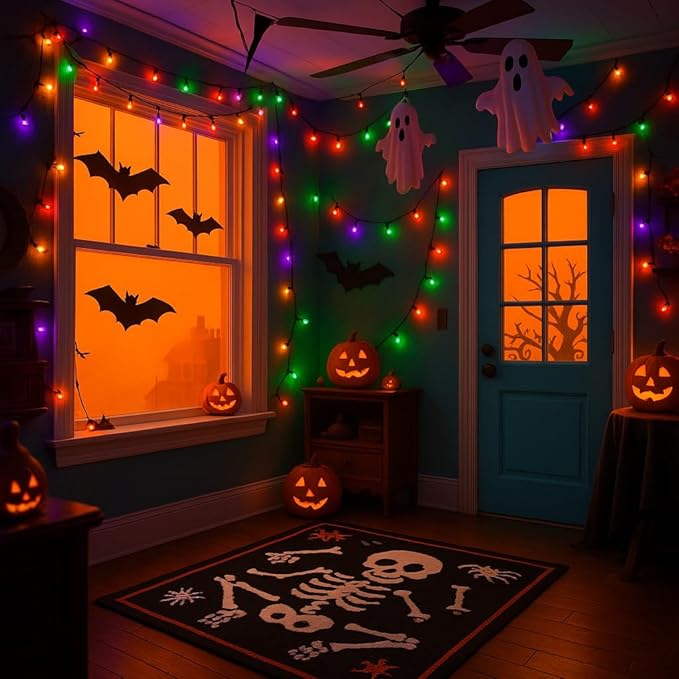 LAMPHOME Halloween String Lights - 21.6ft 100LED Orange Purple Green Mini Bulbs Lights, Halloween Lighting Decor for Outdoor&Indoor Use, Fairy Garden, Yard, Home, Party, Holiday Decoration