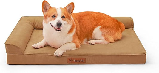 Orthopedic Dog Beds Large Sized Dog, Memory Foam Pet Bed for Large Dogs, Removable and Washable Microsuede Cover, TPU Waterproof Liner, Nonskid Bottom, 41x27x6 Inches, Khaki