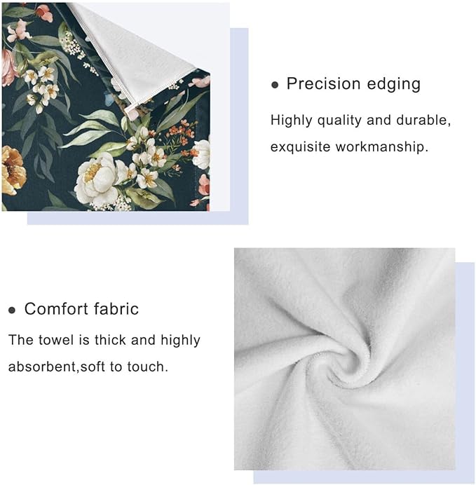Orange White Floral Bath Towel Set - 3 Piece Vintage Green Leave Flower Set (1 Bath, 1 Hand, 1 Washcloth) - Absorbent Decorative Bathroom Towels for Fingertip, Hair, Face