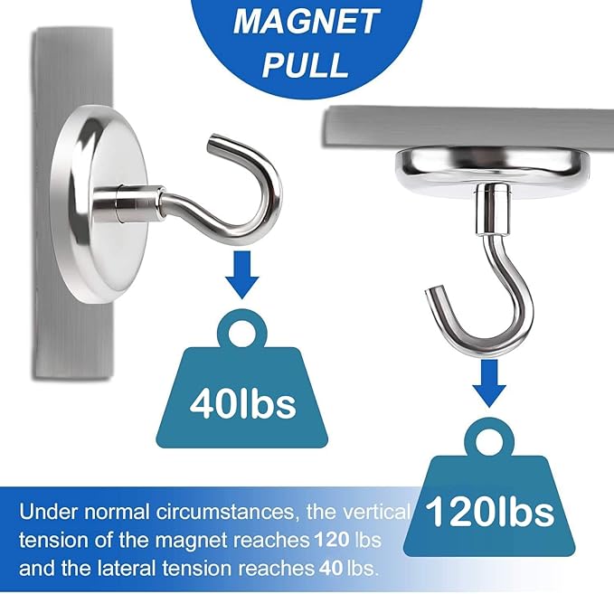 LOVIMAG 120LBS Heavy Duty Magnetic Hooks, Strong Neodymium Magnet Hooks for Home, Kitchen, Workplace, Office 32mm-12p