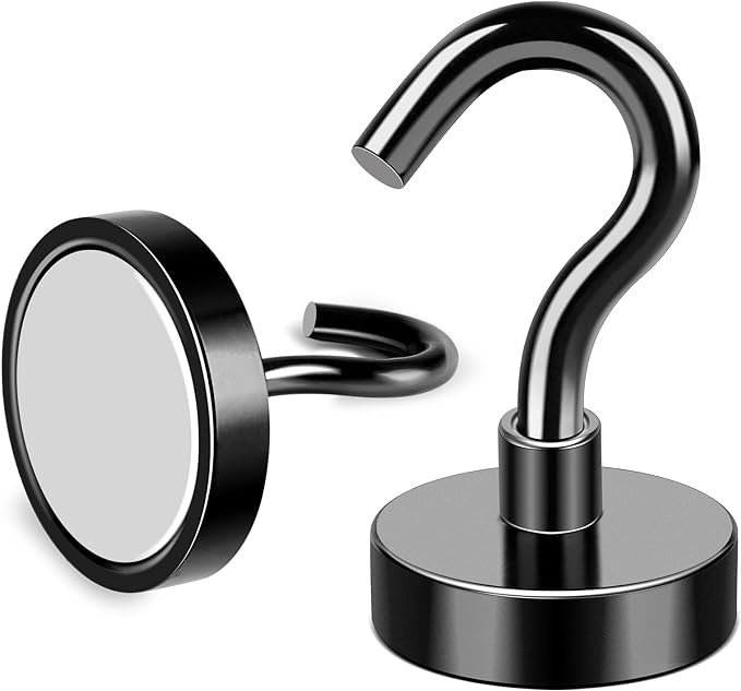 MIKEDE Black Magnetic Hooks Heavy Duty, 30Lbs+ Strong Neodymium Magnets with Metal for Refrigerator,Super Cruise Hanging, Kitchen, Storage - Pack of 130