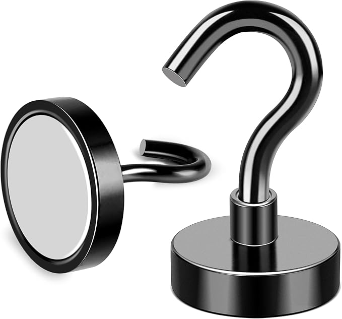 MIKEDE Black Magnetic Hooks, 30Lbs Strong Magnets with Metal Hooks for Refrigerator, Super Cruise Hooks for Hanging, Magnetic Hanger for Cruise Ship, Kitchen, Workplace, Storage - Pack of 10