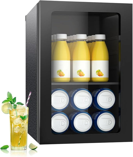 Beverage Refrigerator Cooler, 0.9 Cu.ft Mini Fridge Holds 24 Cans, Solid Door, Manual Temperature Control (at the Back), Quiet Compact Drink Fridge for Soda, Beer, Wine, Office, Dorm, Bar