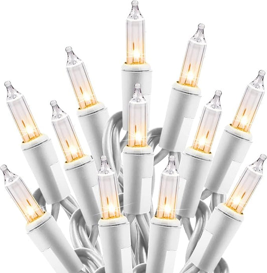Minetom Clear Christmas Lights Set 100 Count 20 Feet Incandescent Bulb Mini String Lights for Indoor Christmas Tree Garland Birthday Wedding Party Festival Decoration, White Wire