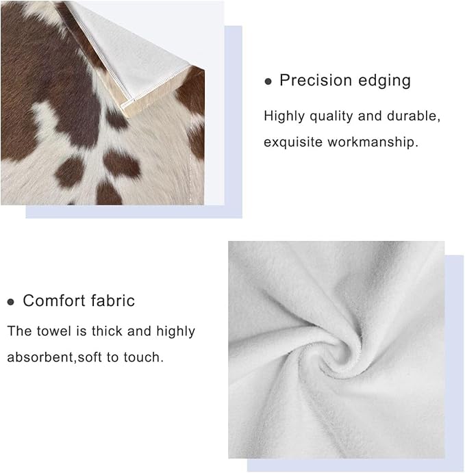 3 Piece Cowhide Print Bath Towel Set,Microfiber Decorative Brown Beige Cow Print Western Farmhouse Animal Bathroom Towels,1 Bath Towel 1 Hand Towel for Bathroom Kitchen,1 Washcloth for Face
