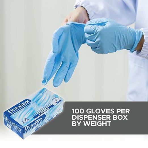 DuraSkin T2010W Nitrile Disposable Gloves, 3.5 Mil - Blue, X-Small | Powder-Free, Micro-Textured, Industrial Grade | for Janitorial, Cleaning, Manufacturing (Box of 100)