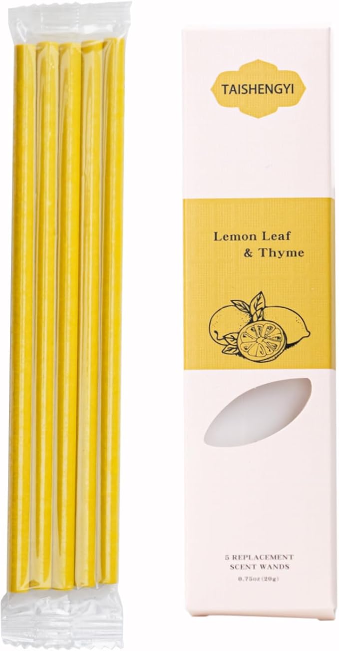 Non-Toxic Air Freshener Stix - Natural Essential Oils Infused, 30 Days Long-Lasting Freshness, 5 Pcs 6" Per Pack for Car Home Office，Ceramic Base not Included(Lemon Leaf and Thyme)