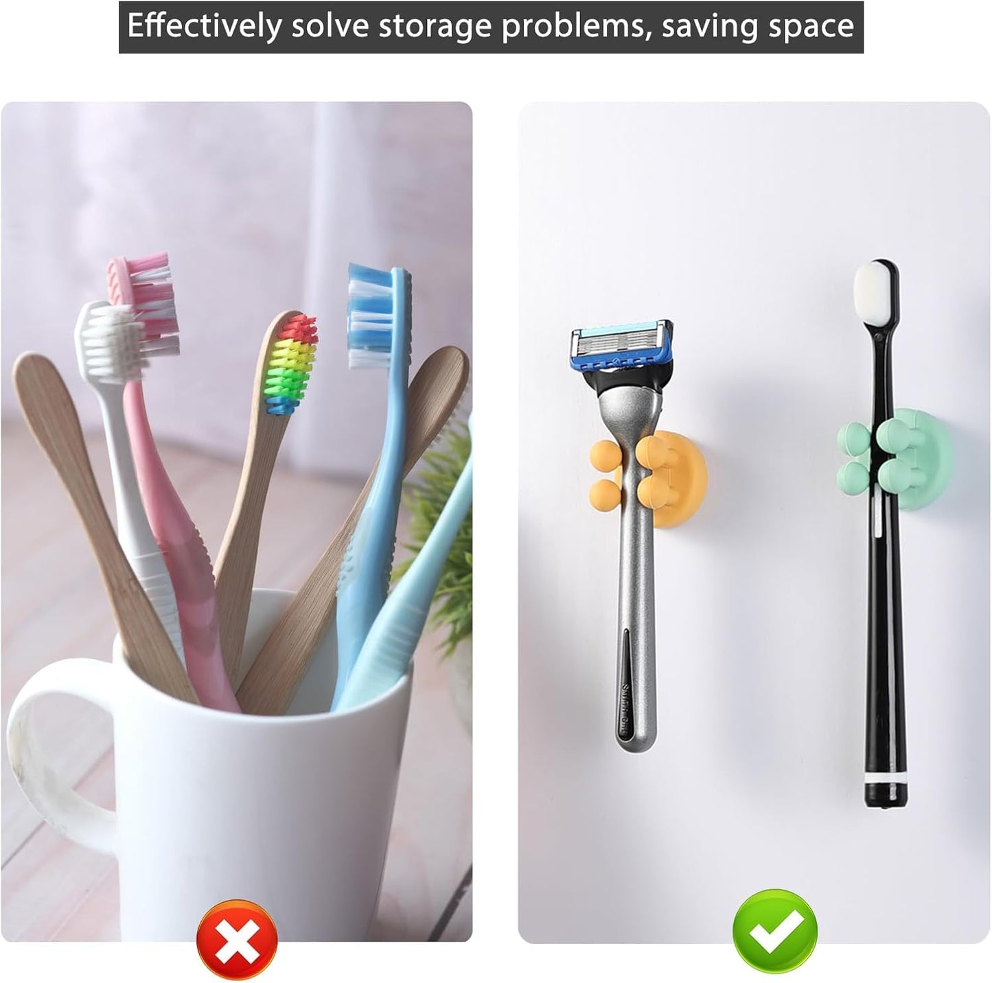 Silicone Toothbrush Holders for Bathrooms, 6Pcs — Razor Holder for Shower, Wall Mounted Self Adhesive Multifunctional Hook for Kids, Kitchen, Living Room & Office