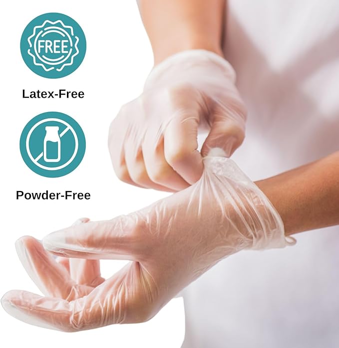 HCS Clear Vinyl Gloves - Disposable, Latex-Free, Powder-Free - Vinyl Disposable Gloves, Cooking, Food Prep, Cleaning, Exam