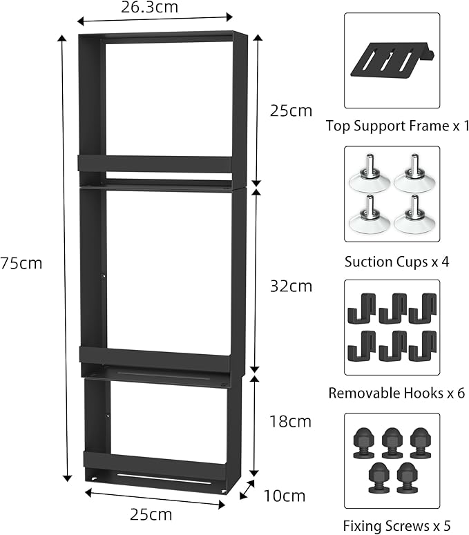 Over the Door Shower Caddy Hanging, 3 Tier Stainless Steel Hanging Shower Caddy with 8 Hooks & 4 Suction Cup, Bathroom Organizers and Storage Rack, Bathroom Decor Shelves Holds Shampoo, Towel - Black