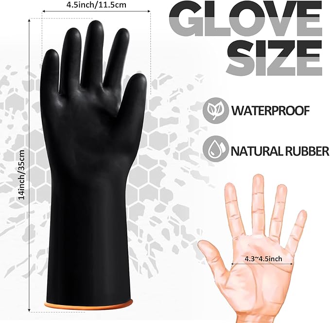 6 Pairs Chemical Resistant Gloves Heavy Duty Industrial Rubber Cleaning Black Protective Safety Work Waterproof Reusable Gloves for Car Home Lab, 14 Inches Large