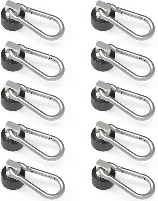 Ant Mag Magnets Hooks Heavy Duty with Carabiner 22lbs Strong Magnets Great Hanging for Refrigerator Cruise Cabin Grill Wreath Kitchen Office 10 Pack Black