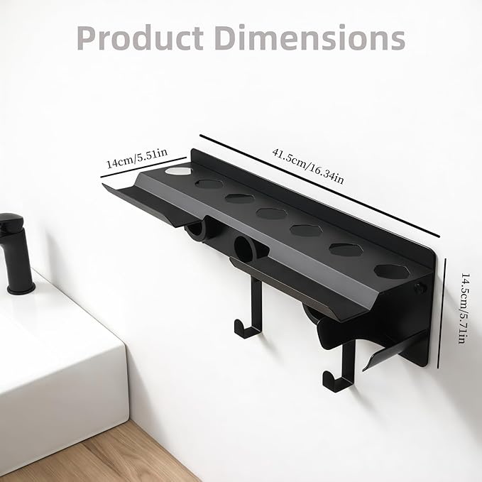 Dyson Airwrap Holder Wall Mount, 2in1 Dyson Airwrap Organizer and Dyson Hair Dryer Holder, Dyson Hair Dryer Stand Compatible with Dyson Airwrap Styler & Supersonic Nural Black BANJEKT