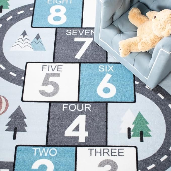 SAFAVIEH Washable Rug Kids Playhouse Collection - 3'3" x 5'3", Grey & Blue, Slip Resistant & Easy to Clean, Ideal for Kids Room, Playroom, Nursery, Boys & Girls Room (KPH226F)