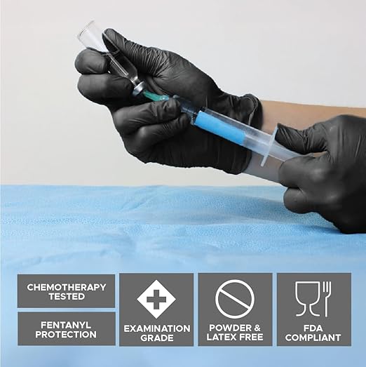 BioSkin Nitrile Exam Grade Disposable Gloves, 4 Mil - Small | Powder-Free, Chemical + Puncture Resistant, Textured | for Medical, Industrial, Janitorial, Food Service (Box of 100)