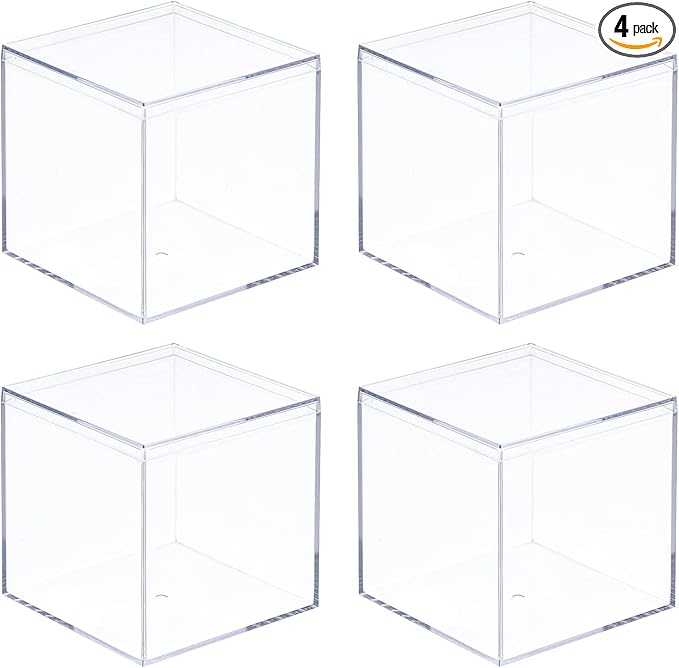 MECCANIXITY Clear Acrylic Plastic Storage Box Square Cube Display Case with Lid, 8.1x8.1x8.1cm Container Box for Small Item, Pack of 4