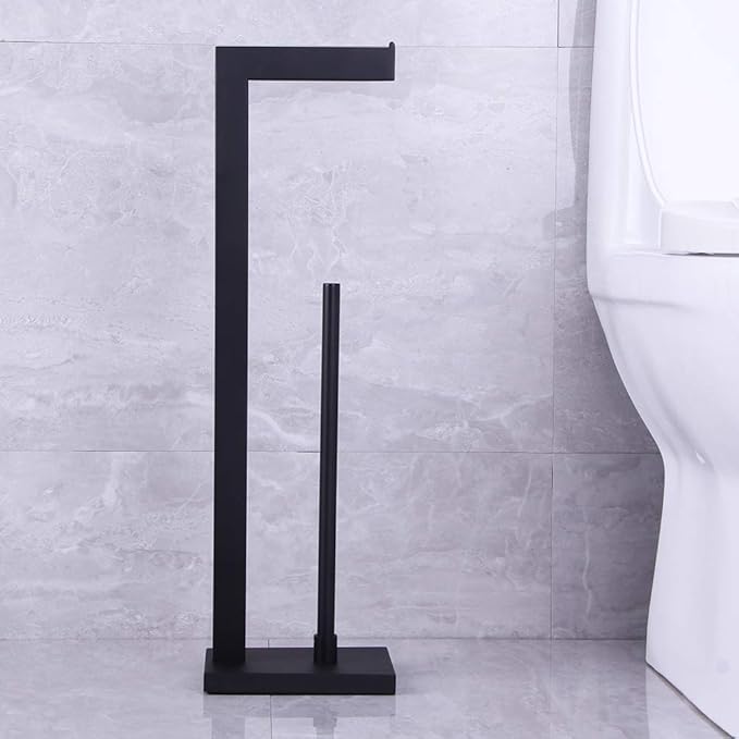 Matte Black Toilet Paper Holder Stand Toilet Paper Roll Holder with Shelf Reserve Free Standing Portable Tissue Storage Organization