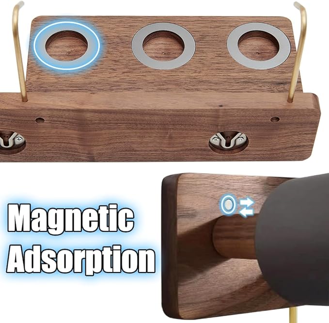 Wallmount Hair Dryer Holder Rack Compatible with Dyson Supersonic Hair Dryer Blow Dryer Accessories and Attachments Organizer Storage Rack, Walnut Wood(Hair Dryer & Attachments not Included)