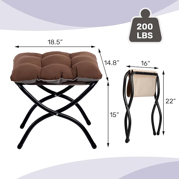 HollyHOME Lazy Chair with Foldable Ottoman, Accent Comfy Lounge Armchair and Folding Footrest Stool, Leisure Sofa Reading Chair and Footstool for Living Room, Bedroom, Dorm,Coffee Brown